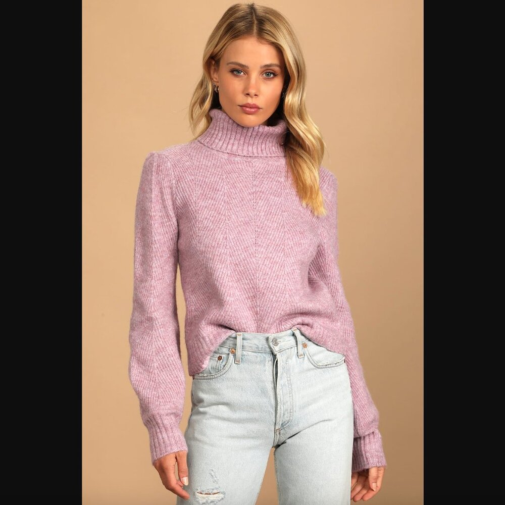 Lulu's Meet Cozy Lavender Knit Long Sleeve Turtleneck Sweater - XS, like new!